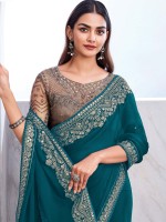 Peacock Blue Chiffon Silk Saree